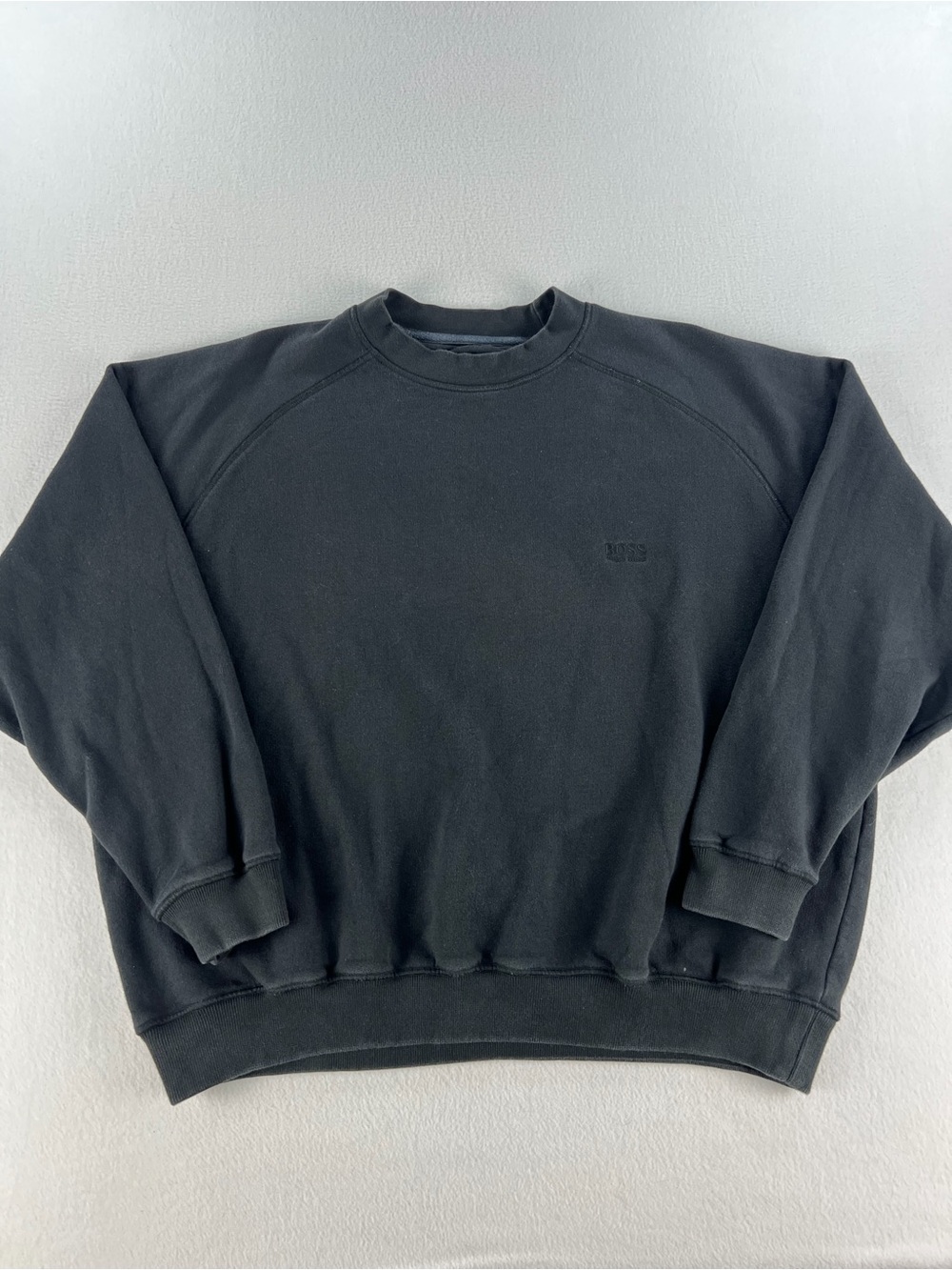 Hugo Boss Mens Black Crewneck Sweatshirt Embroidered Cropped Length Size L